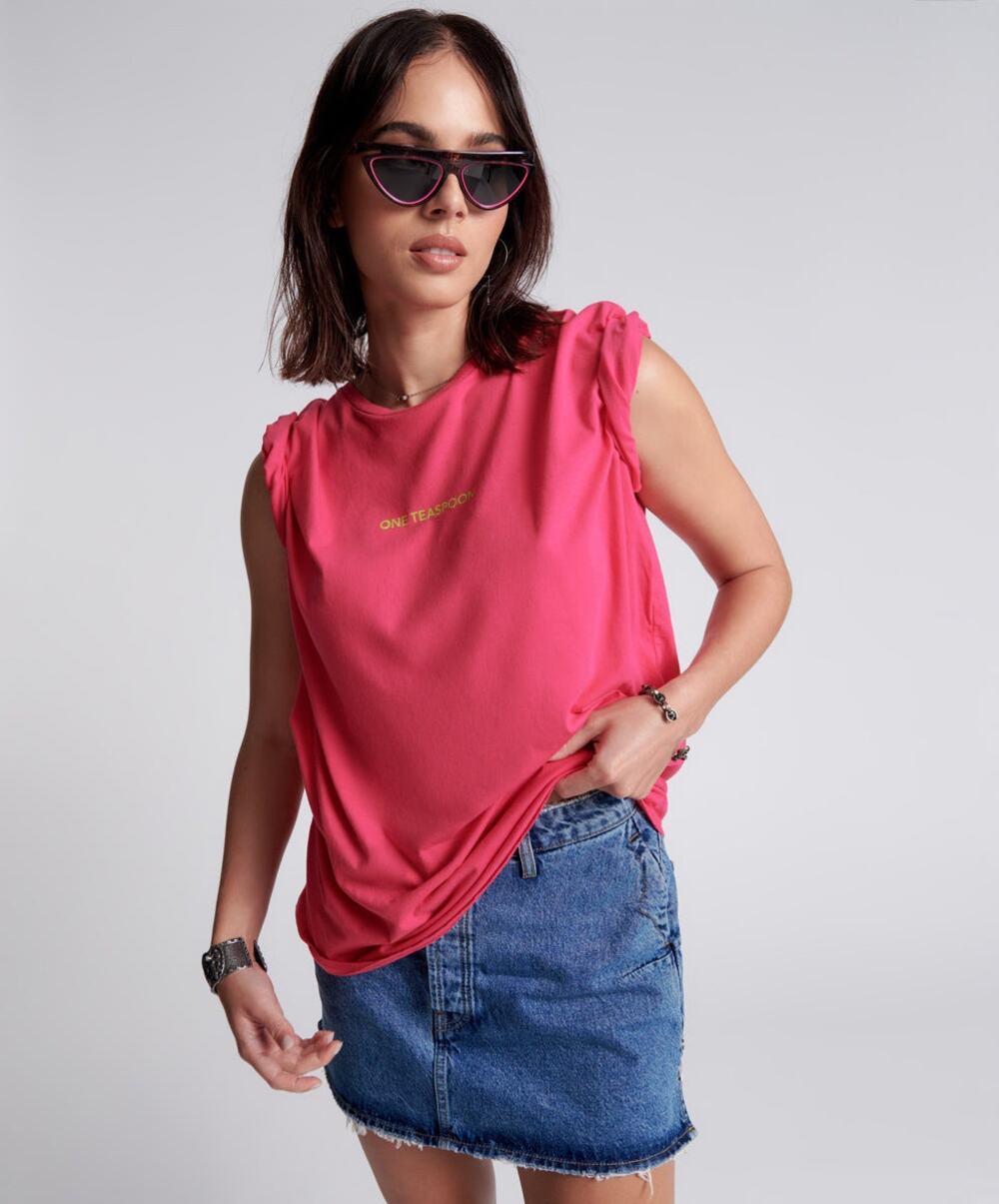 ONE TEASPOON Pink Glo One Teaspoon Logo Organic Unisex Tee Shirt NWT Size XS